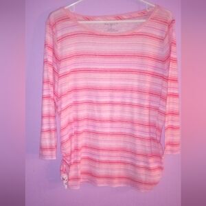 Talbots Shirt Women's Plus 2X Pink Striped Linen Blend 3/4 Sleeve Pullover